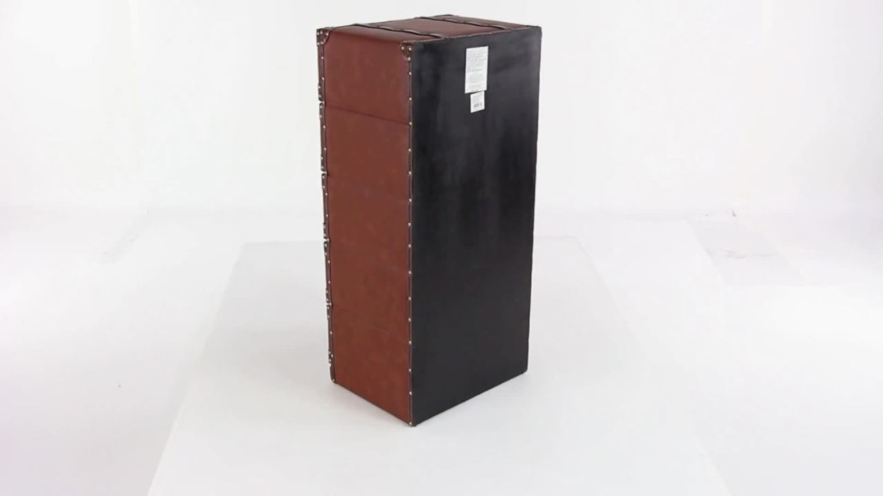 thumbnail video image 2 of DecMode 16" x 35" Brown Wood Faux Leather 5 Drawers Chest with Buckle and Strap Detailing, 1-Piece, 2 of 15