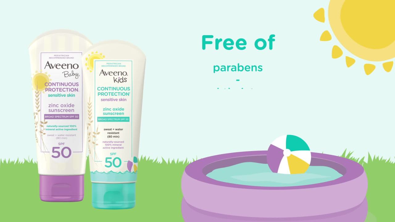 thumbnail video image 2 of Aveeno Baby Continuous Protection Mineral Sunscreen, SPF 50, 7 fl. oz, 2 of 9