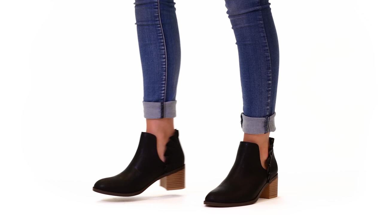 thumbnail video image 2 of Journee Womens Lennie Slip On Stacked Heel Booties, 2 of 10