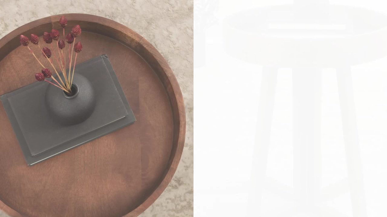 thumbnail video image 2 of Kate and Laurel Avery Mid-Century Modern Wooden Round Side Table, 18 x 22, Walnut Brown, Circle End Table for Use as Bedroom Night Stand or Living Room Table Option, 2 of 9