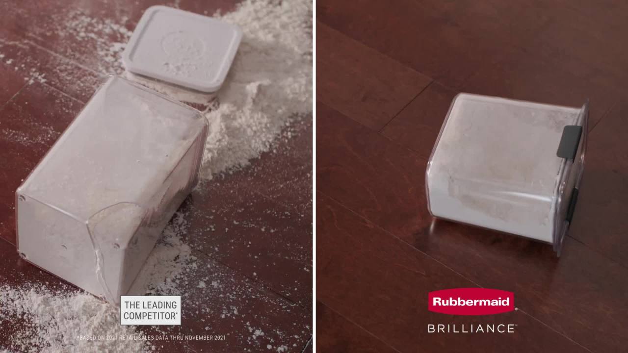 thumbnail video image 2 of Rubbermaid Brilliance Plastic Food Storage  Pantry Set of 7 Containers with Lids (14 Pieces Total), Dishwasher Safe, BPA-Free, 2 of 8