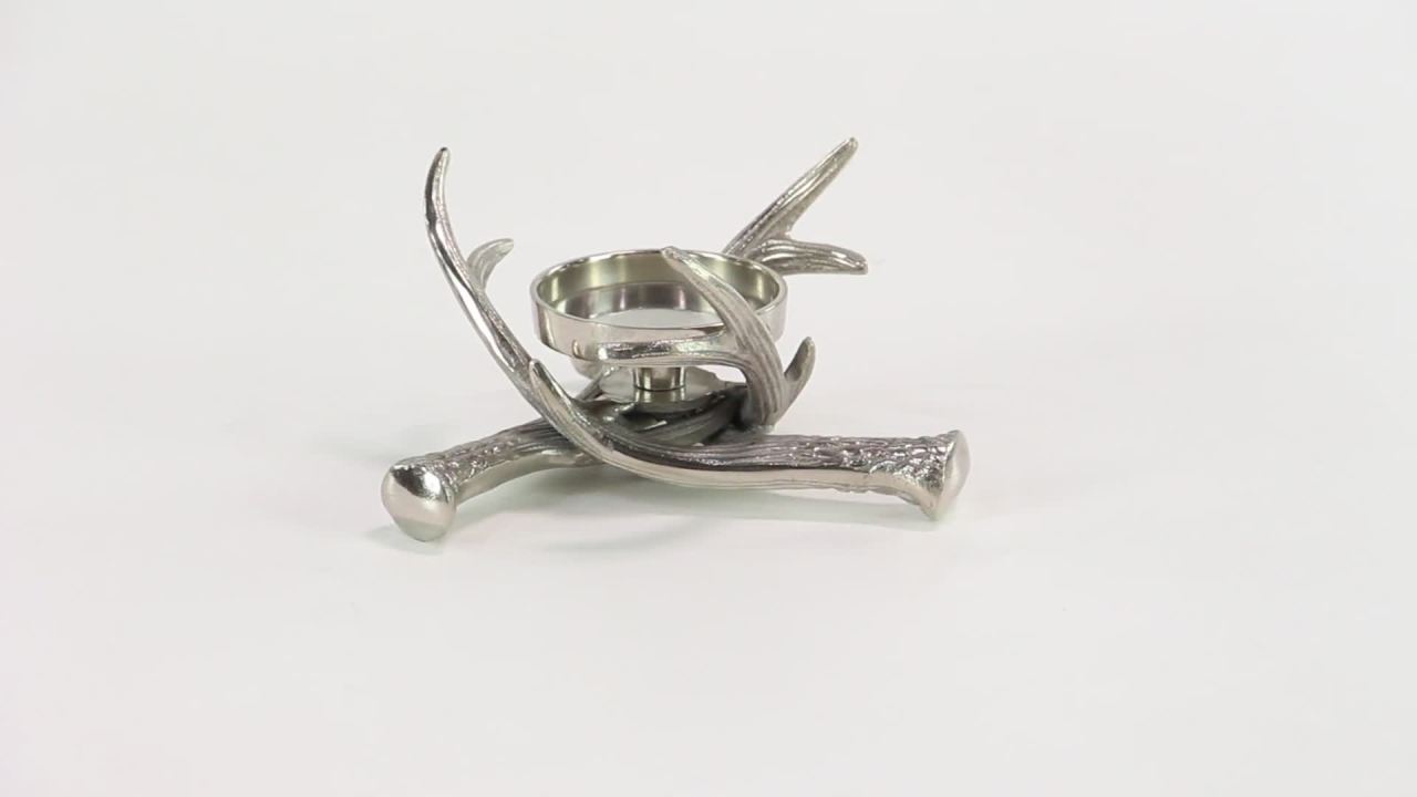 thumbnail video image 2 of DecMode Silver Aluminum Metal Antler Candle Holder, 2 of 8
