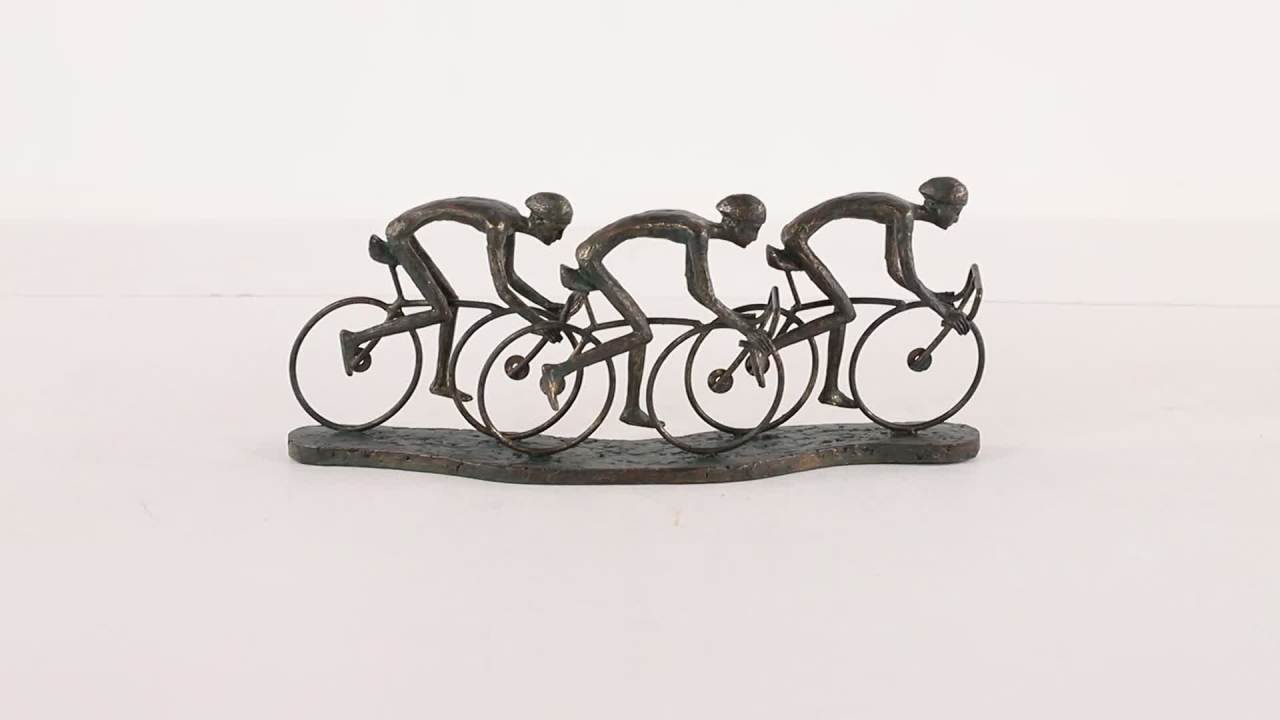 thumbnail video image 2 of 20" x 8" Bronze Polystone People Sculpture with Bike, by DecMode, 2 of 8