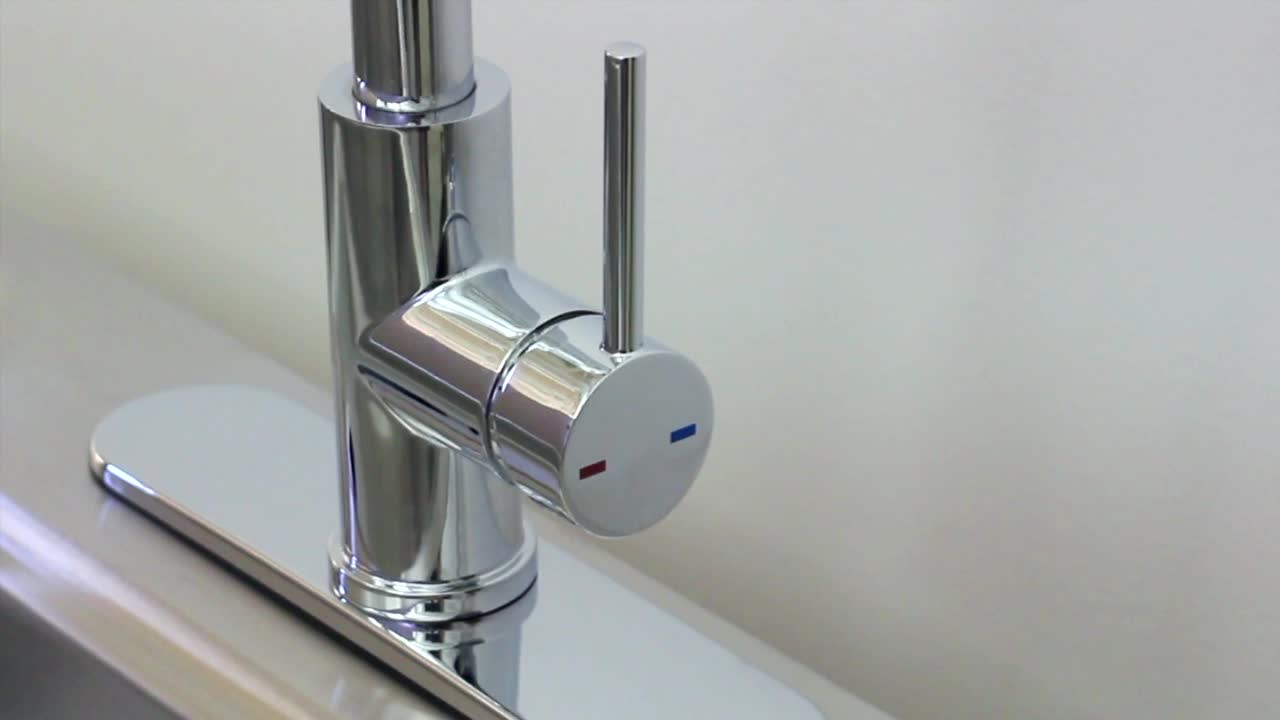 thumbnail video image 2 of Design House 593863 Spencer Modern Single Handle Chef Kitchen Faucet, Satin Nickel, 2 of 17