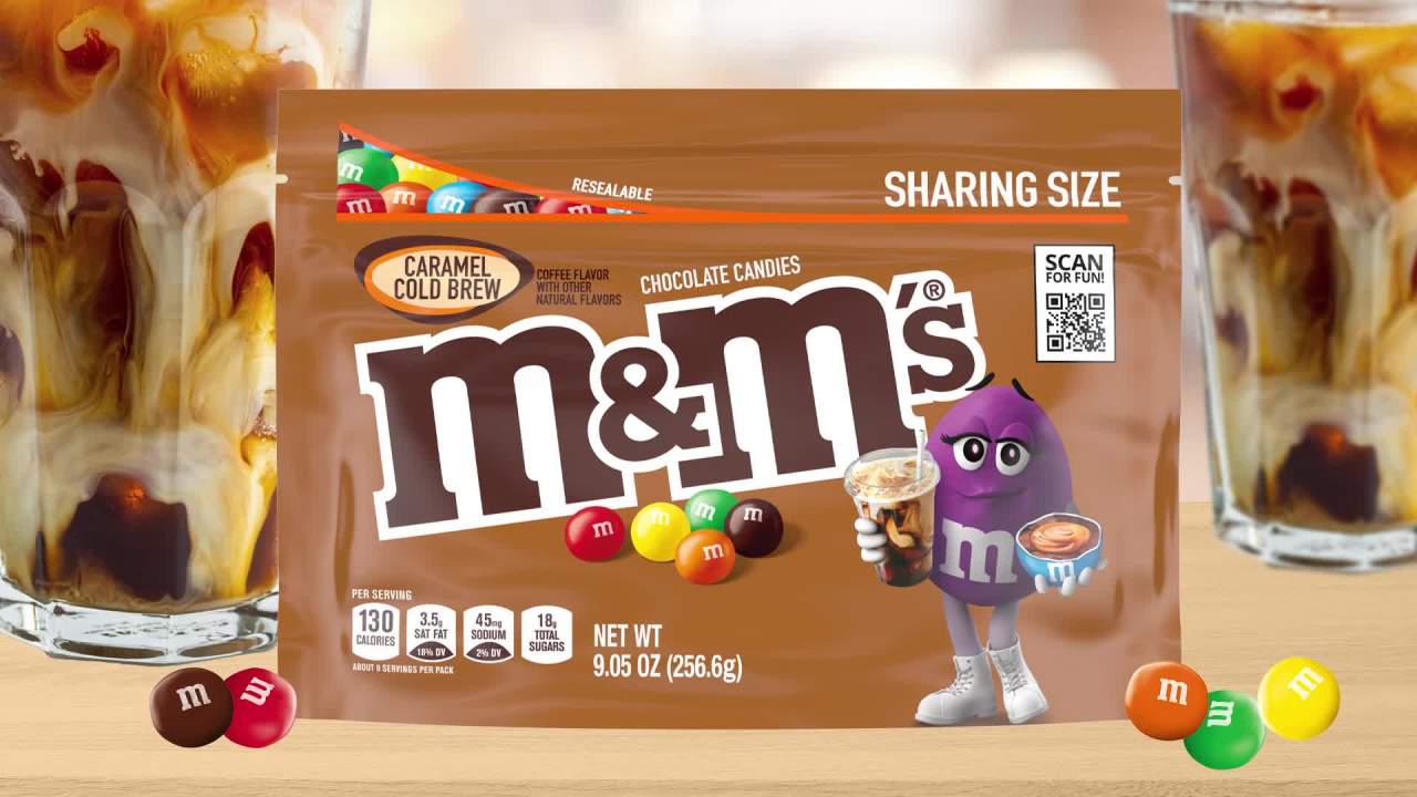 thumbnail video image 2 of M&M'S Caramel Cold Brew Chocolate Candy, Sharing Size - 9.05 oz Bag, 2 of 15