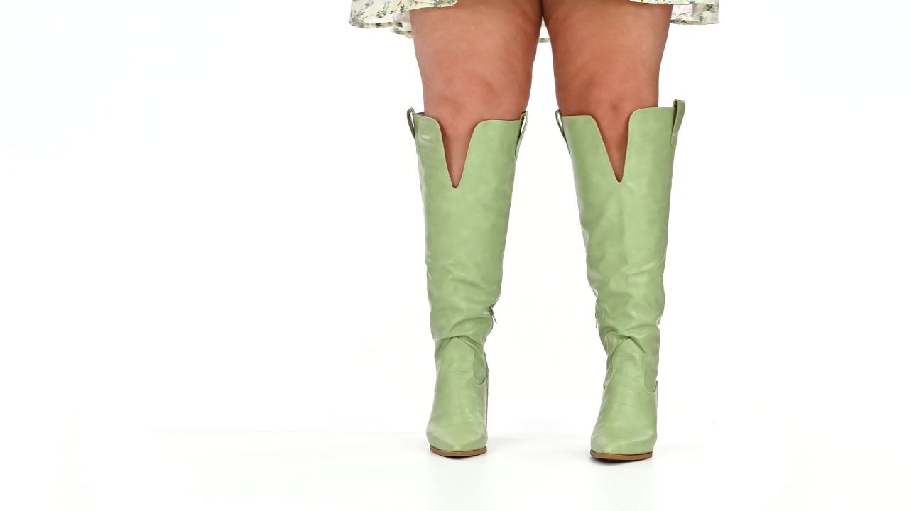thumbnail video image 2 of Journee Womens Therese Extra Wide Calf Stacked Heel Knee High Boots, 2 of 10