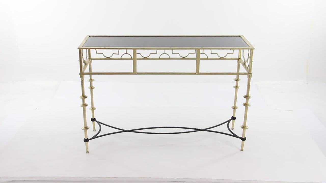 thumbnail video image 2 of Decmode Modern Iron and Glass Geometric Lattice Console Table, Gold, 2 of 4