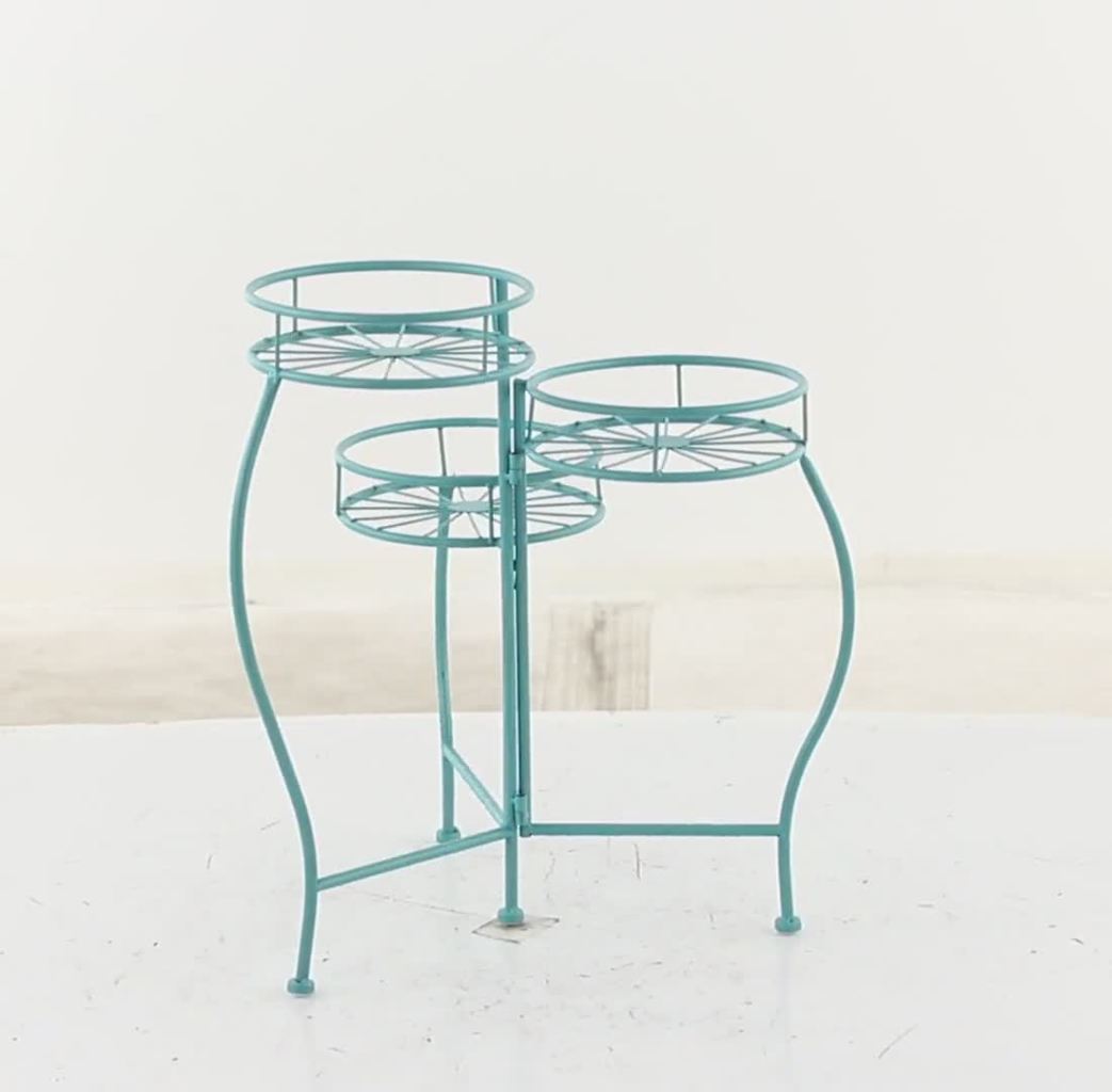 thumbnail video image 2 of DecMode 19" x 18" x 21" 3 Tier Blue Metal Starburst Plantstand, 2 of 9