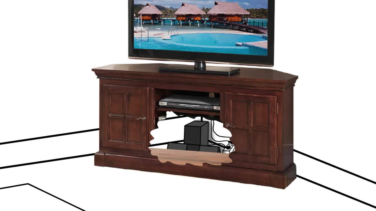 thumbnail video image 2 of Leick Home 85386 Corner TV Stand with Enclosed Storage For 65" TV's, White, 2 of 18