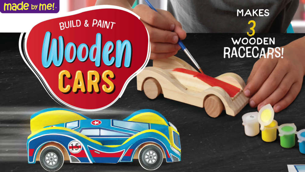 Made by Me Build & Paint Wood Cars, 3 Race Car with Moving Wheels, Boys