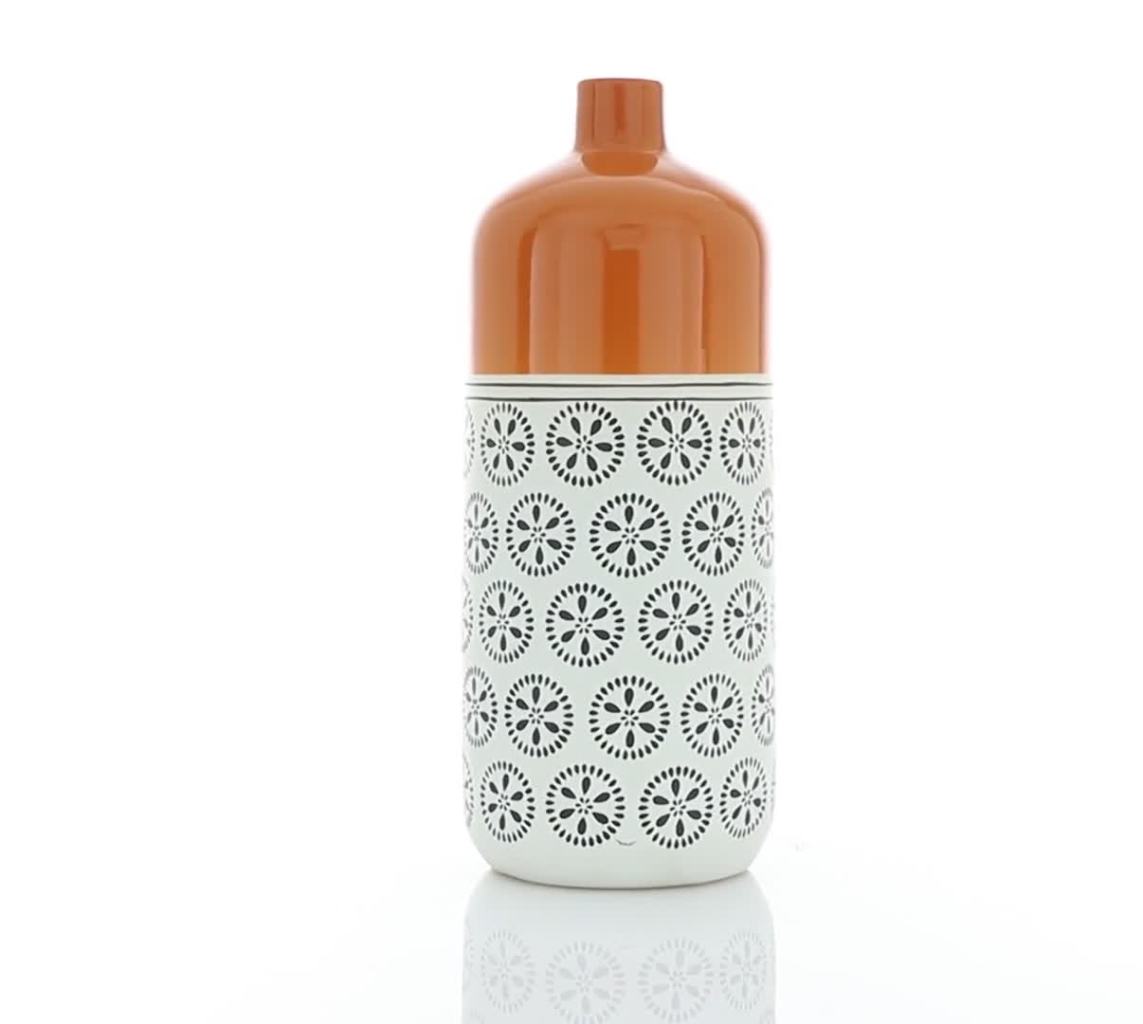 thumbnail video image 2 of DecMode 20" Floral White Ceramic Vase with Orange Tops, 2 of 9