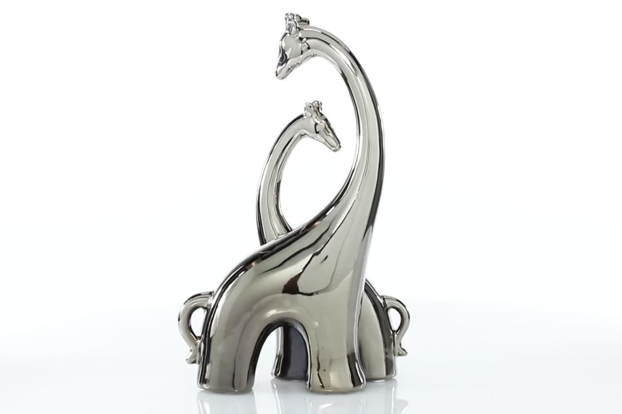 thumbnail video image 2 of 11" x 15" Silver Ceramic Giraffe Sculpture, by DecMode, 2 of 8
