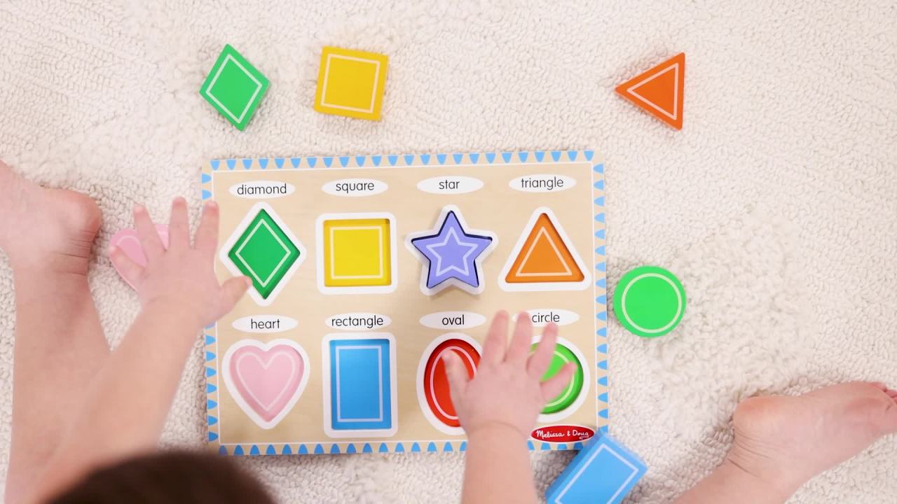 thumbnail video image 2 of Melissa & Doug Shapes Wooden Chunky Puzzle (8 pcs) - FSC Certified, 2 of 10