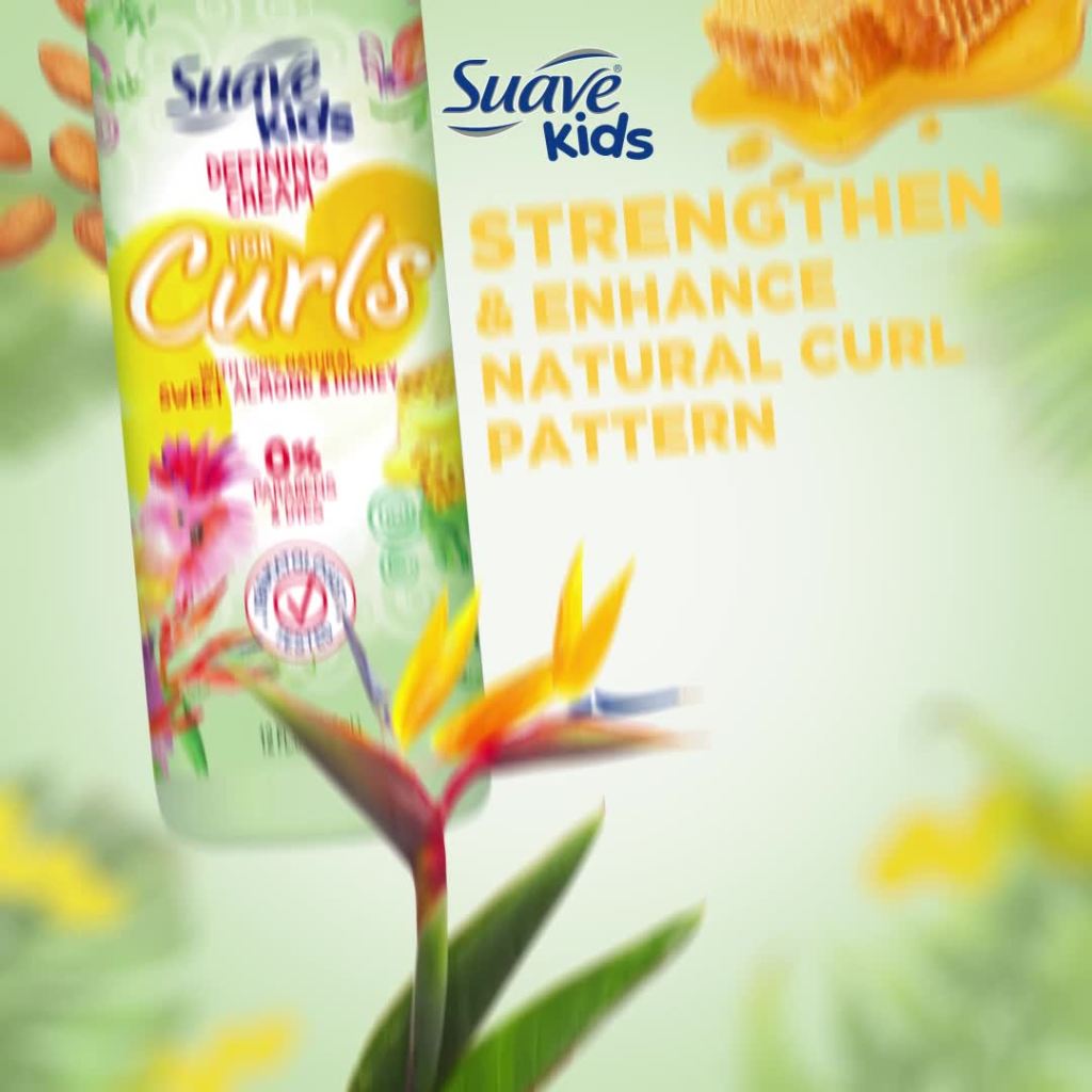 thumbnail video image 2 of Suave Kids Naturals Curl Enhancing Cream, Sweet Almond & Honey, Tear-Free, 12 oz, 2 of 11