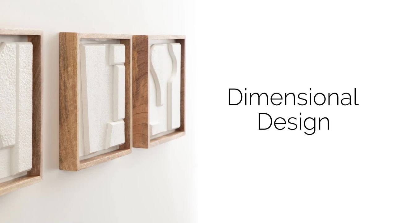 thumbnail video image 2 of Kate and Laurel Yukiah Modern Geometric Wooden Wall Art Set, Set of 3, White and Natural Wood, Transitional Decorative Sculptural Wood Plaque Art Collection for Wall Decor, 2 of 9