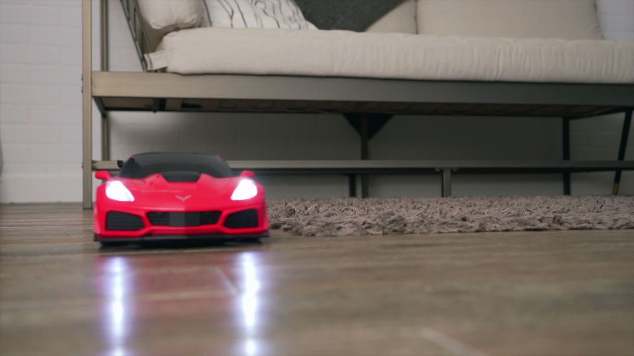 thumbnail video image 2 of Sharper Image® RC Chevrolet Corvette ZR1, 2.4 GHZ Remote Control Sports Car with Gravity Sensor Steering, 1:16 Scale Model with LED Lights, 2 of 10