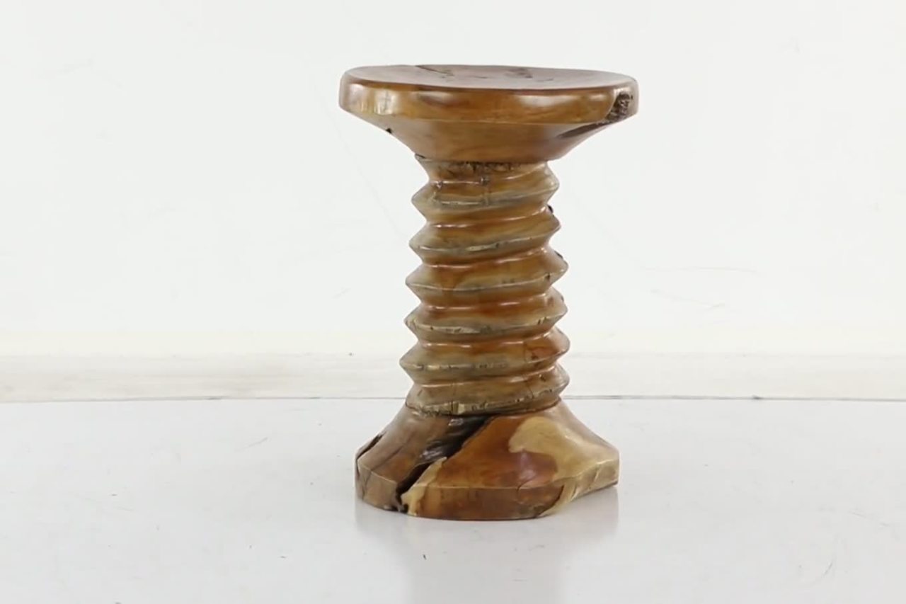 thumbnail video image 2 of DecMode 13" x 19" Brown Teak Wood Handmade Live Edge Accent Table with Coiled Base, 1-Piece, 2 of 10