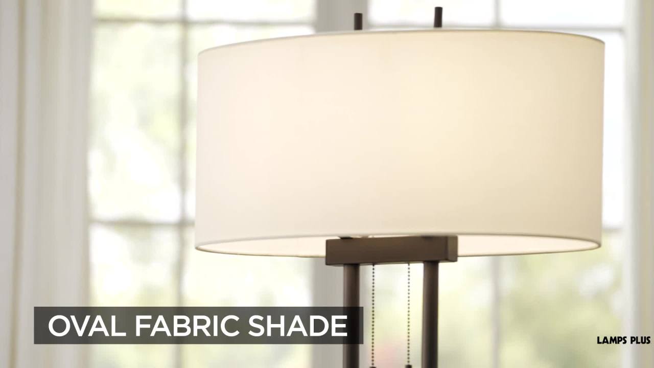 thumbnail video image 2 of Franklin Iron Works Roscoe Modern Floor Lamp Standing 62" Tall Oil Rubbed Bronze Twin Pole White Drum Shade for Living Room Bedroom Office House Home, 2 of 9