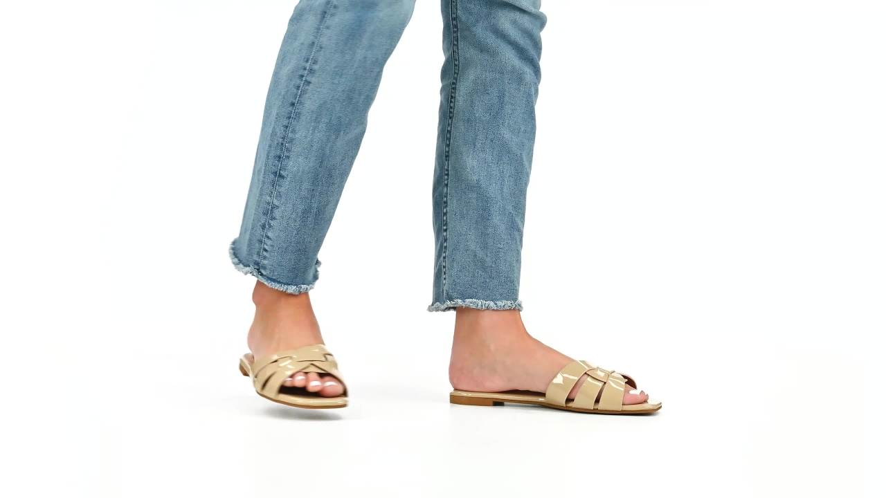 thumbnail video image 2 of Journee Womens Arrina Slip On Slide Flat Sandals, 2 of 9