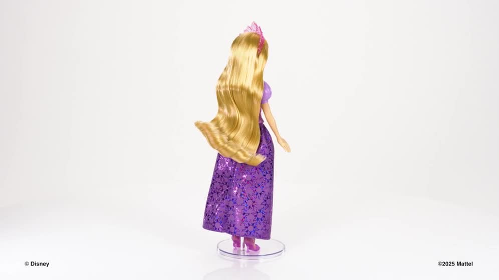 thumbnail video image 3 of Disney Princess Rapunzel Fashion Doll with Blond Hair, Blue Eyes & Tiara Accessory, 3 of 9