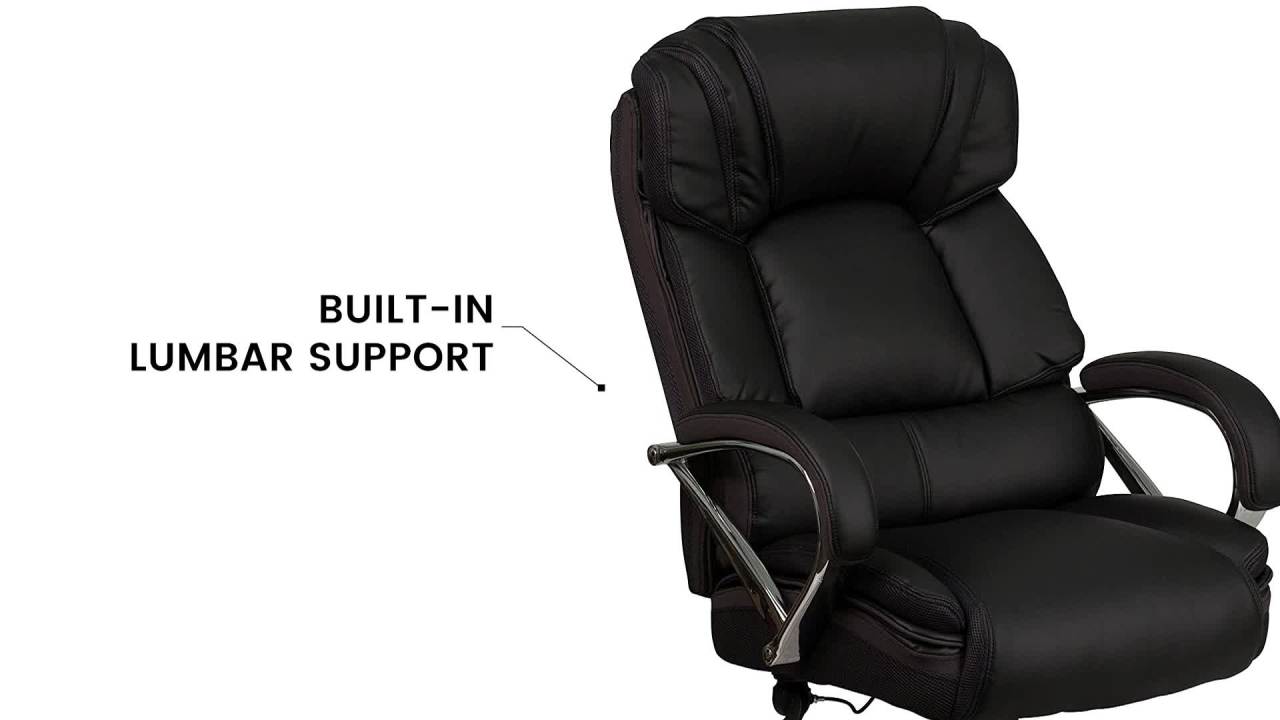 thumbnail video image 2 of Flash Furniture HERCULES Series Big & Tall 500 lb. Rated Black LeatherSoft Executive Swivel Ergonomic Office Chair with Chrome Base and Arms, 2 of 7