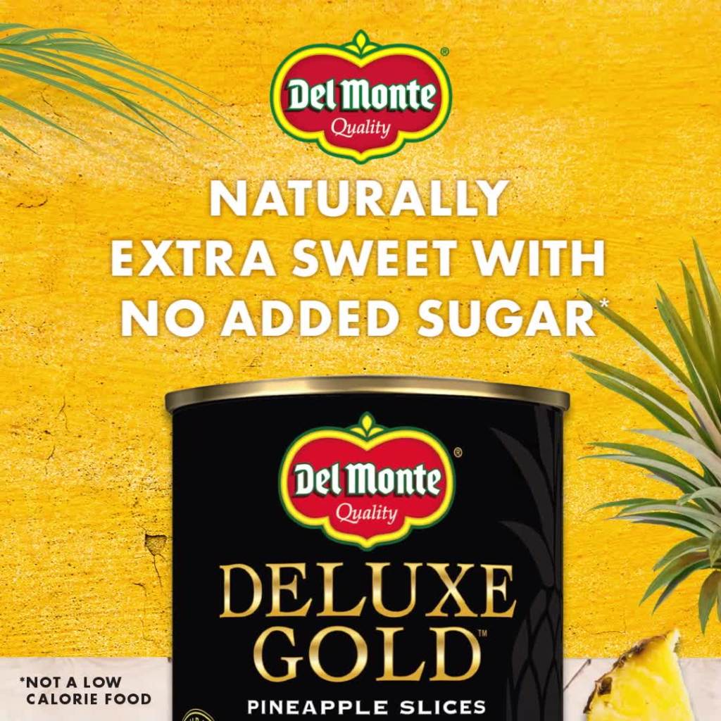 thumbnail video image 2 of (3 pack) Del Monte Deluxe Gold Pineapple Tidbits in 100% Pineapple Juice, 20 oz Can, Canned Fruit, 2 of 8