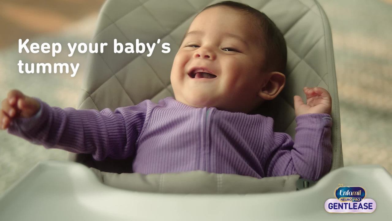 thumbnail video image 2 of Enfamil NeuroPro Gentlease Powder Baby Formula, For Fussiness, Crying, Gas, Spit-up, & Soft Stools, 17.4 g, 56 Packets, 2 of 13