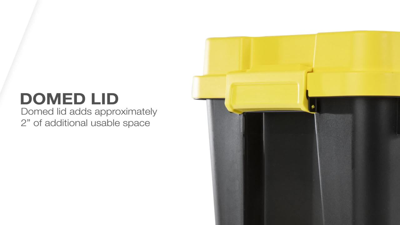 thumbnail video image 2 of Sterilite Plastic 20 Gallon Gasket Tote Yellow Lily Set of 4, 2 of 11