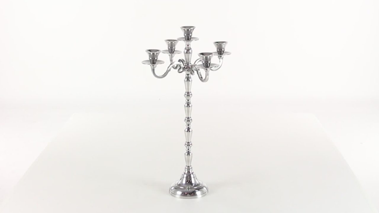 thumbnail video image 2 of DecMode 5 Holder Silver Aluminum Metal Candelabra, 2 of 10