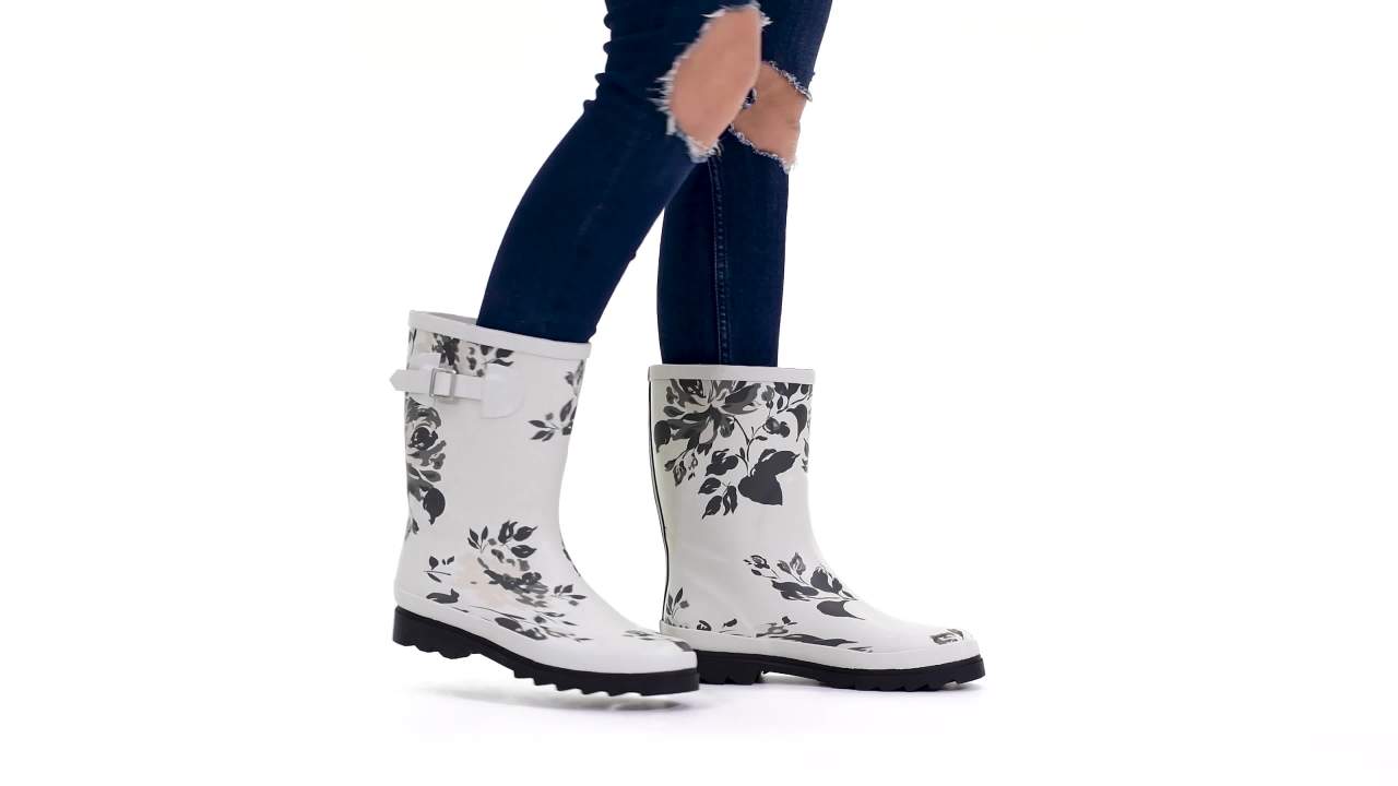 thumbnail video image 2 of Women's Journee Collection Seattle Mid Calf Rain Boot Stripe Rubber 6.5 M, 2 of 5