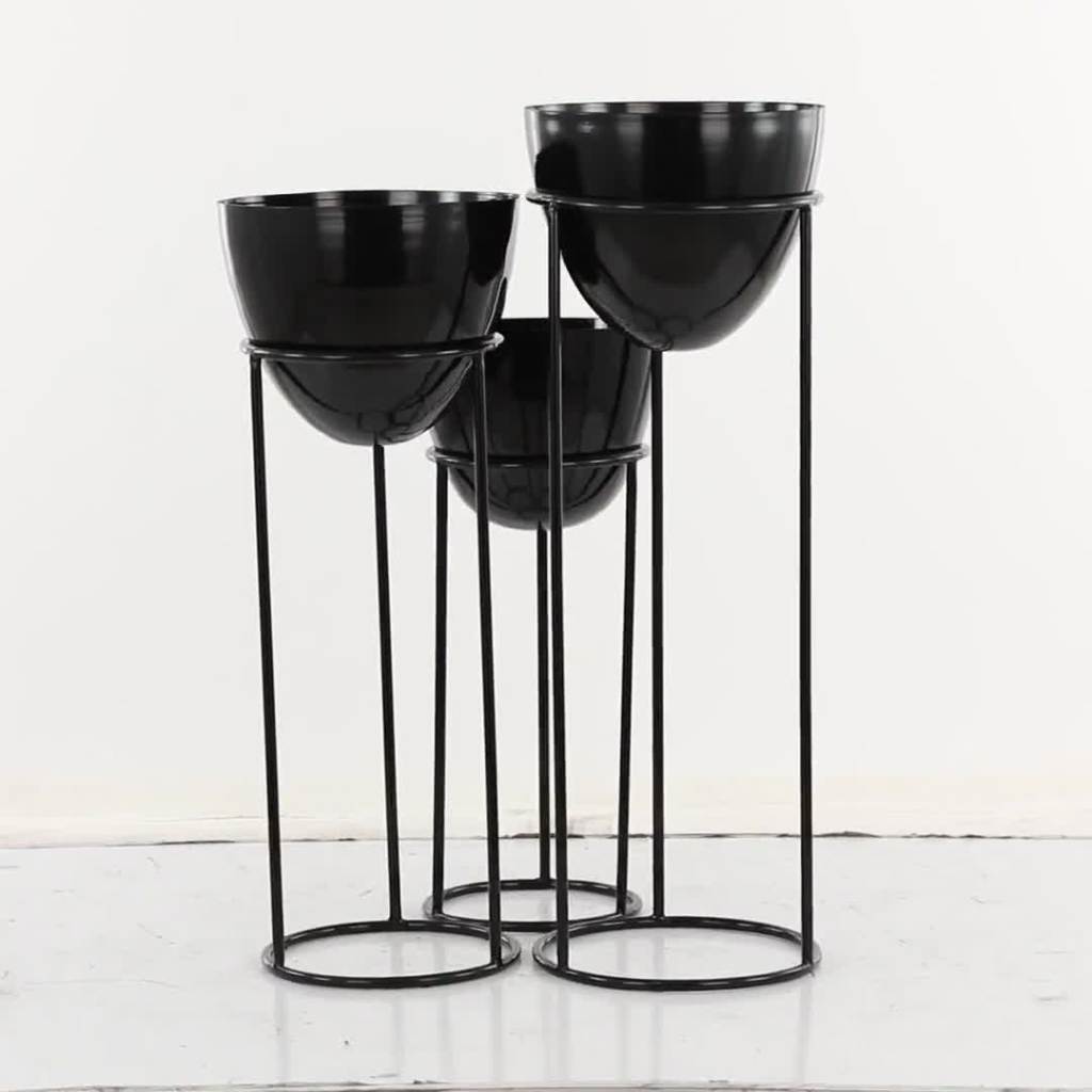 thumbnail video image 2 of CosmoLiving by Cosmopolitan 36", 33", 26"H Black Metal Planter with Removable Stand (3 Count), 2 of 17