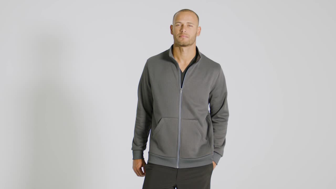 thumbnail video image 2 of Urbane Performance Tailored Fit Strtch 2-Pkt Zip-Front Scrub Jacket for Men 9972, 2 of 6