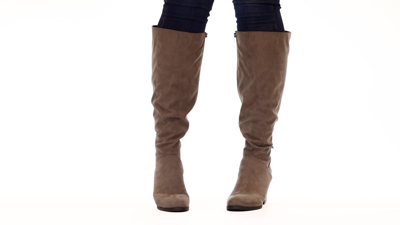 thumbnail video image 2 of Journee Womens Leeda Wide Calf Block Heel Knee High Boots, 2 of 10