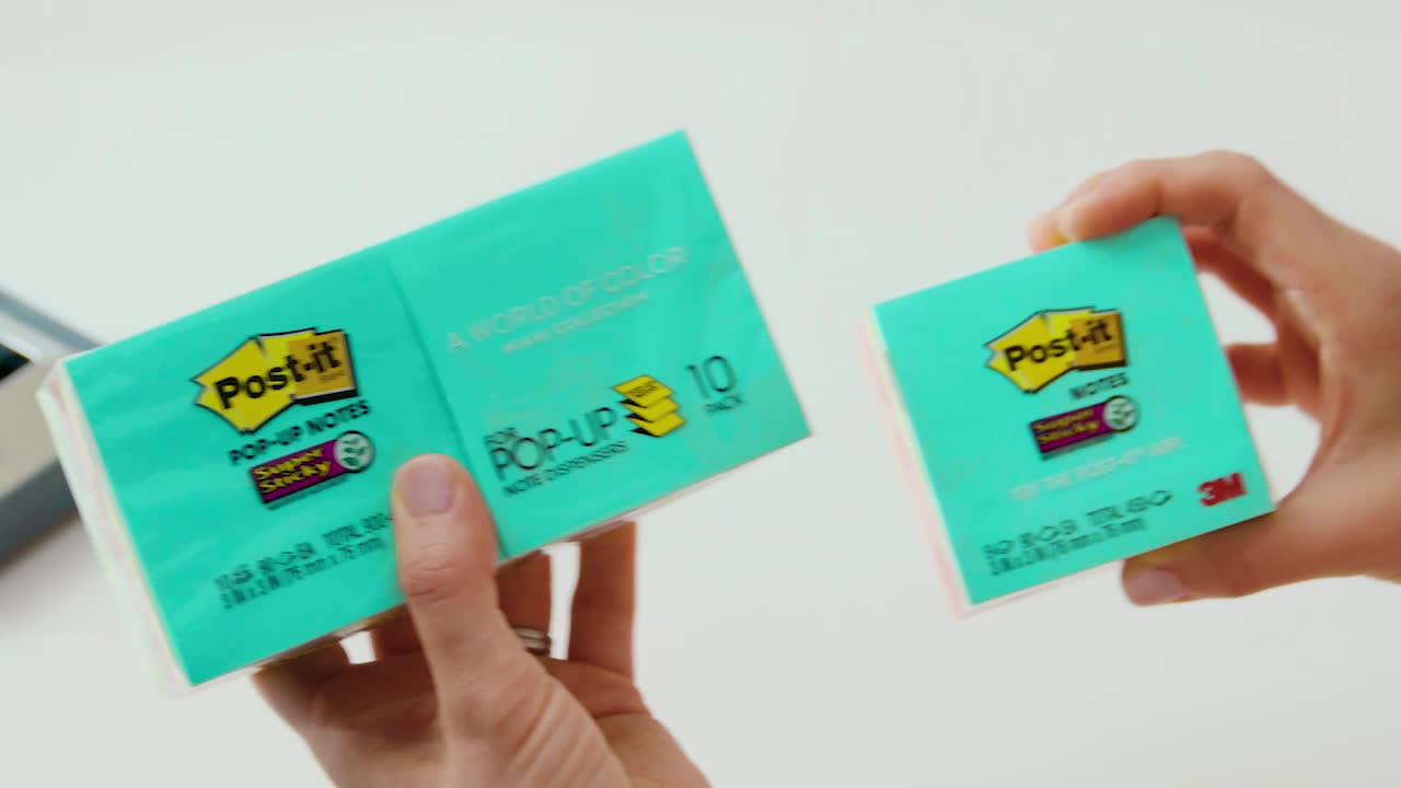 thumbnail video image 2 of Post-it Dispenser Pop-up Notes, 3 in x 3 in, Canary Yellow, Lined, 6 Pads, 2 of 11
