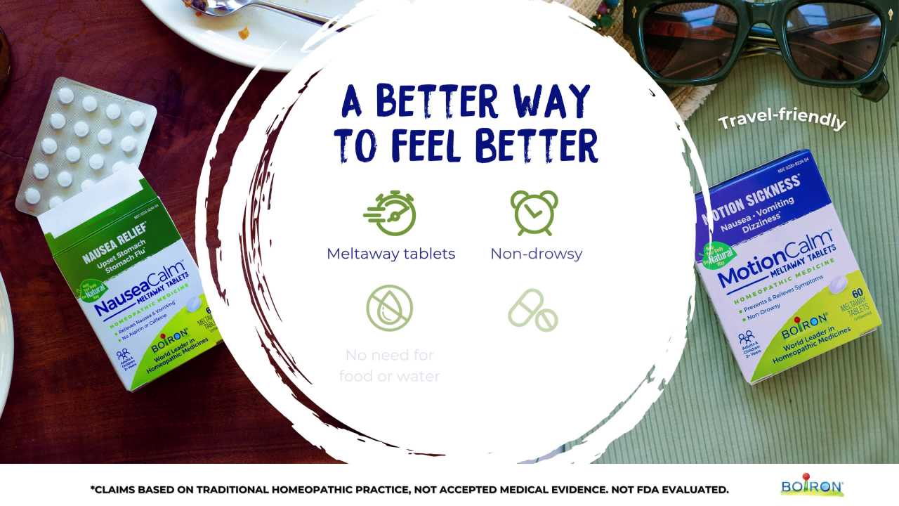 thumbnail video image 2 of Boiron NauseaCalm Tablets, Homeopathic Medicine for Nausea Relief, Upset Stomach, Stomach Flu, 60 Meltaway Tablets, 2 of 9