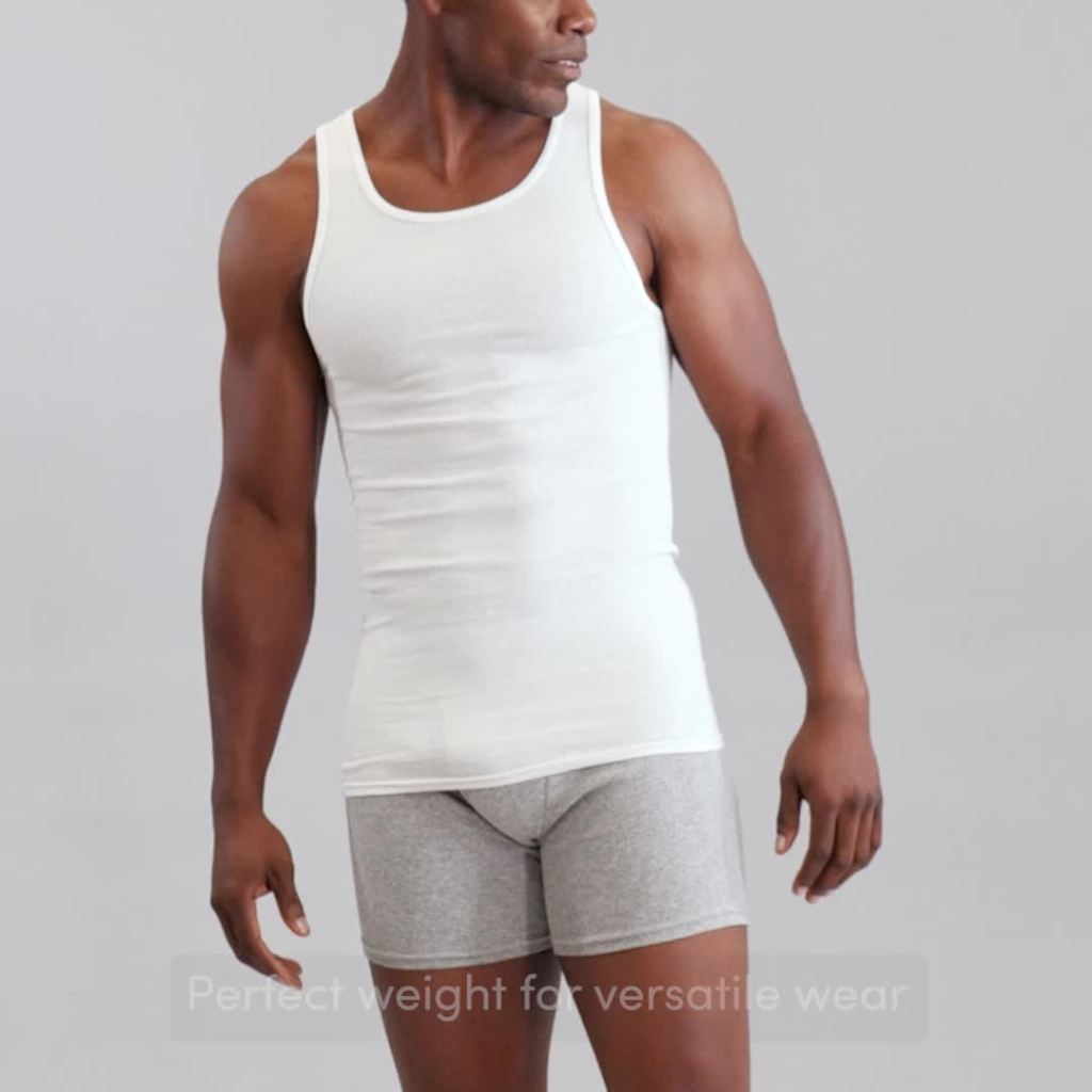 thumbnail video image 2 of Fruit of the Loom Men's Tank Top Undershirts, Soft Ribbed A-Shirts, White Multipacks, Sizes S-5XB, 2 of 8