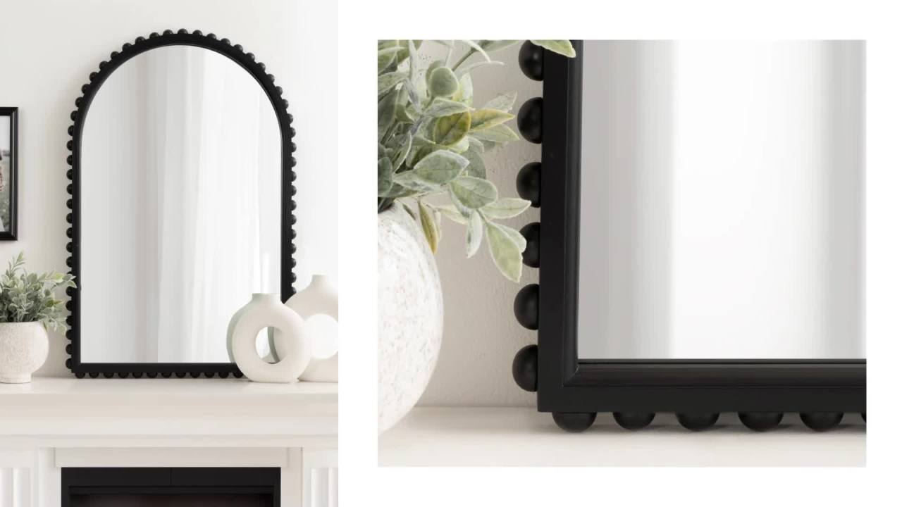 thumbnail video image 2 of Kate and Laurel Beadbrook Modern Beaded Arched Mirror, 20 x 30, Black, Transitional Arch Wall Mirror for Use as Bathroom Mirror or Entryway Mirror Decor, 2 of 9