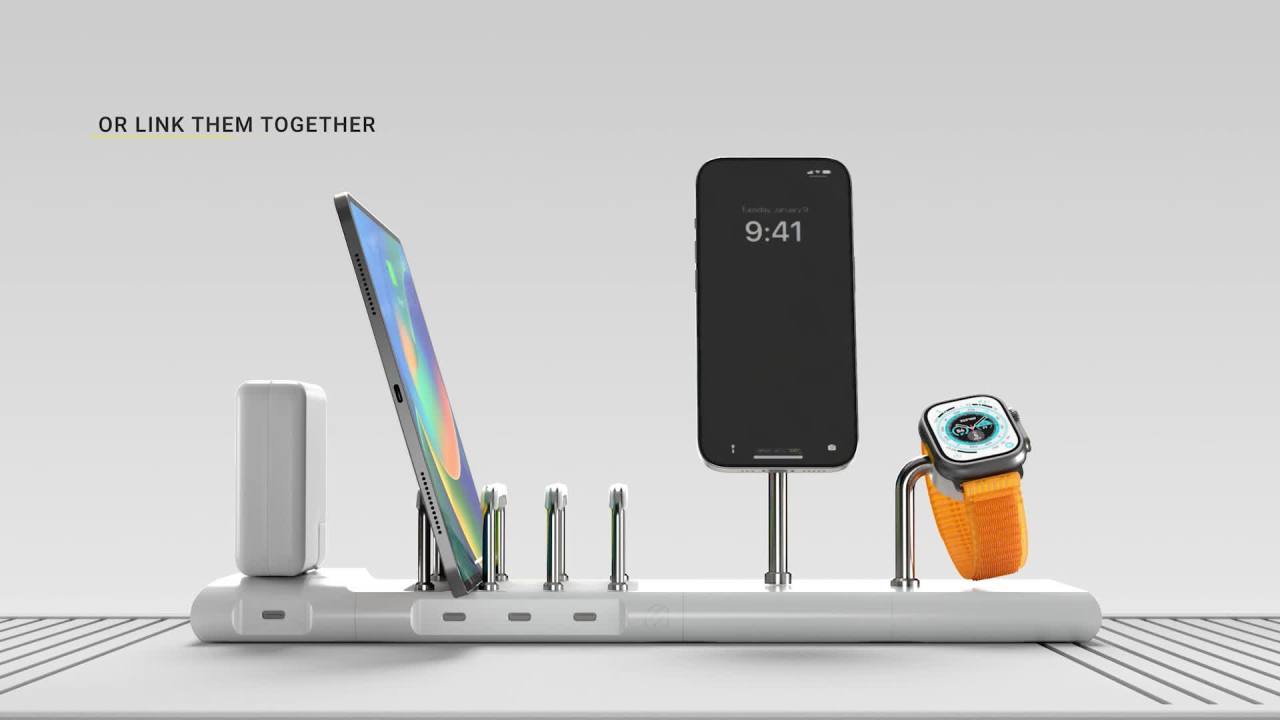 thumbnail video image 2 of Scosche BL2MSiQWT-AP BaseLynx™ 2.0 2-in-1 Modular Charging Station with MagSafe, 15W Fast Wireless Charging Phone Stand, 2 of 9