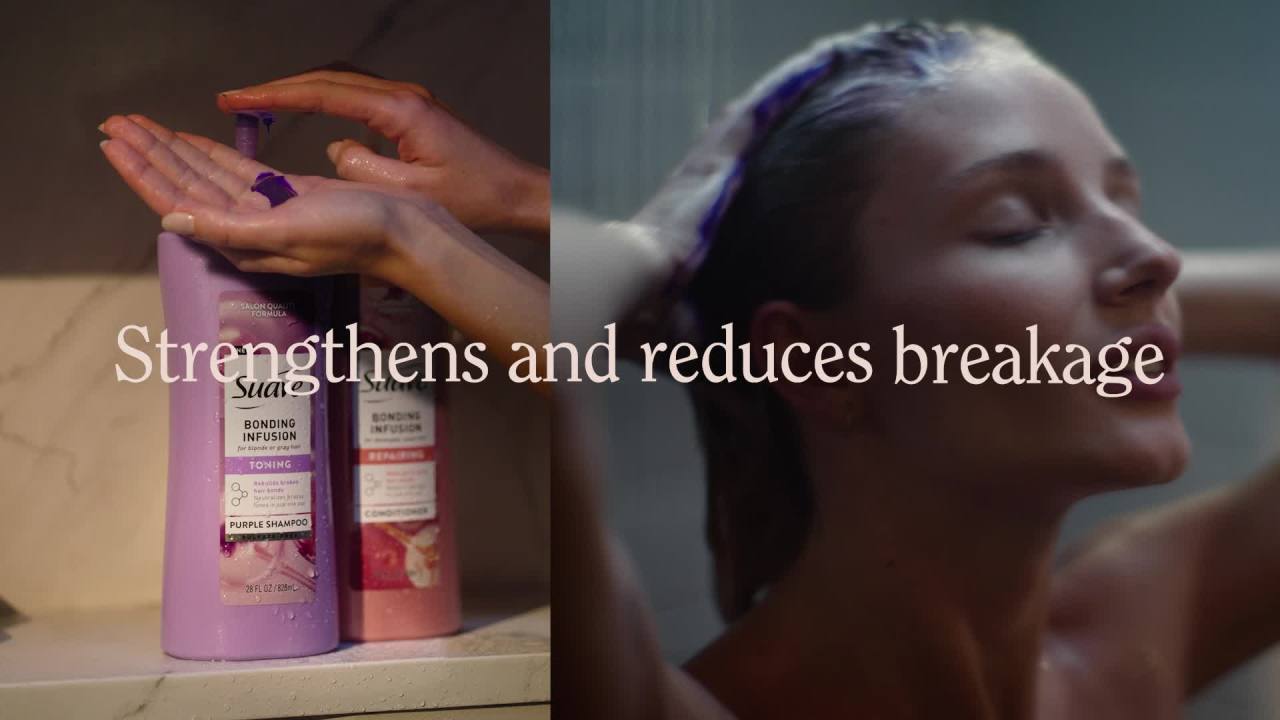 thumbnail video image 3 of Suave Bonding Infusion Repairing Conditioner, with Bonding Complex, for Damaged Hair, 28 oz Pump, 3 of 10