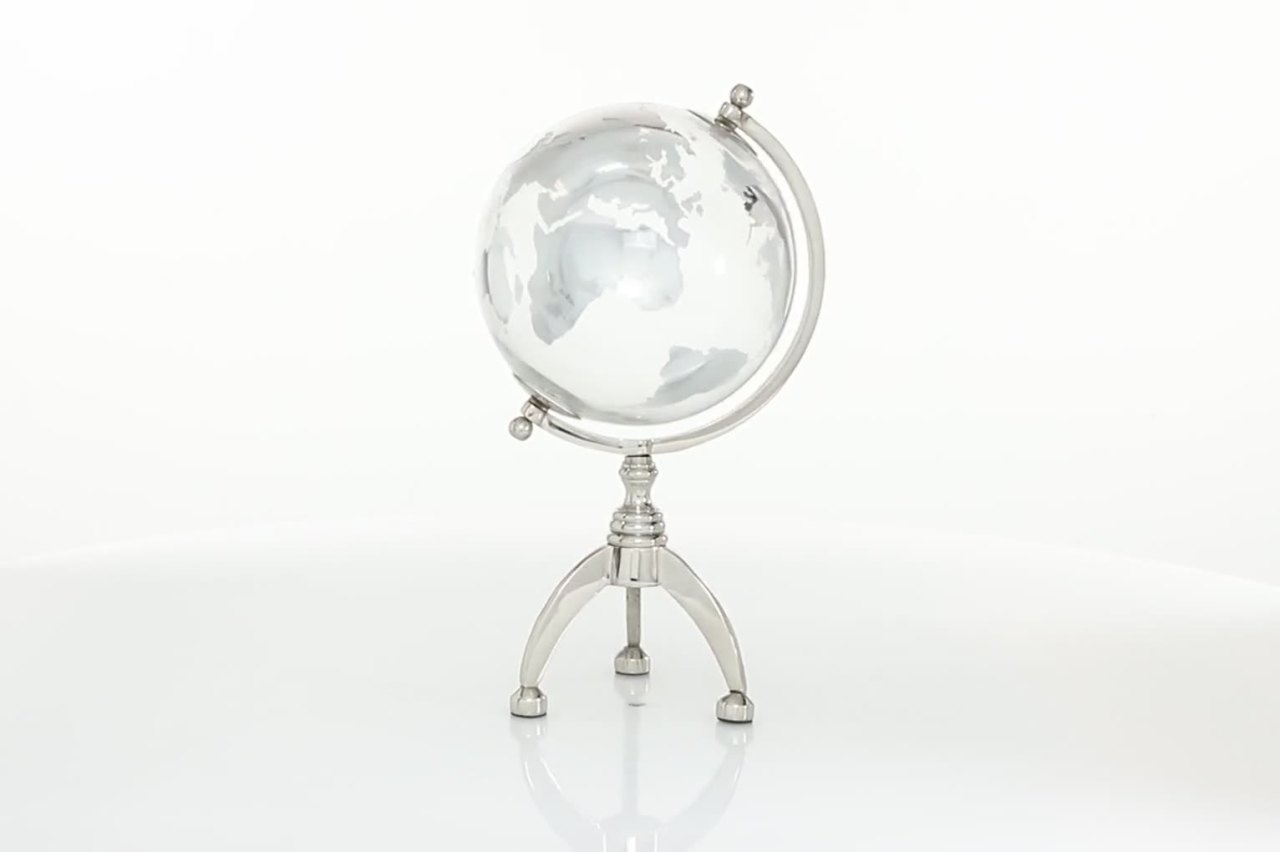 thumbnail video image 2 of DecMode 9" Silver Globe with Glass Continents, 2 of 13