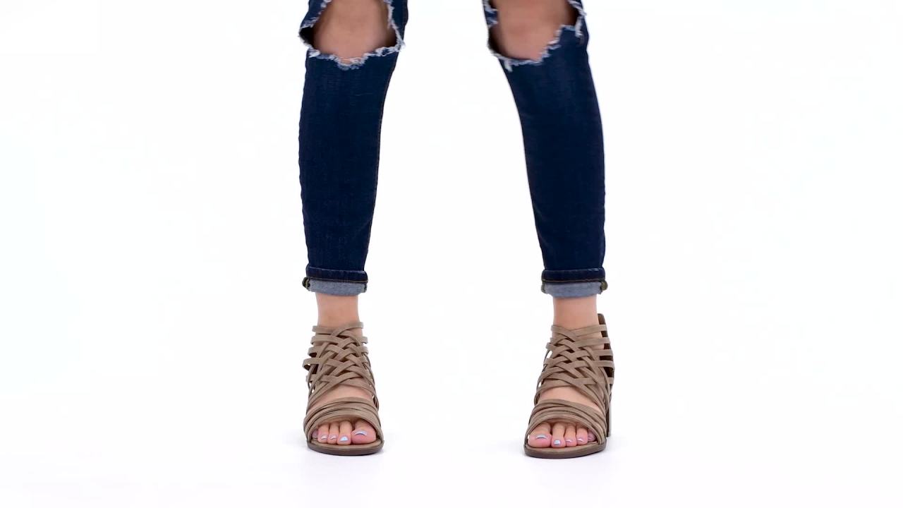 thumbnail video image 2 of Brinley Co. Faux Leather Caged Criss-cross Heeled Sandals (Women's), 2 of 8