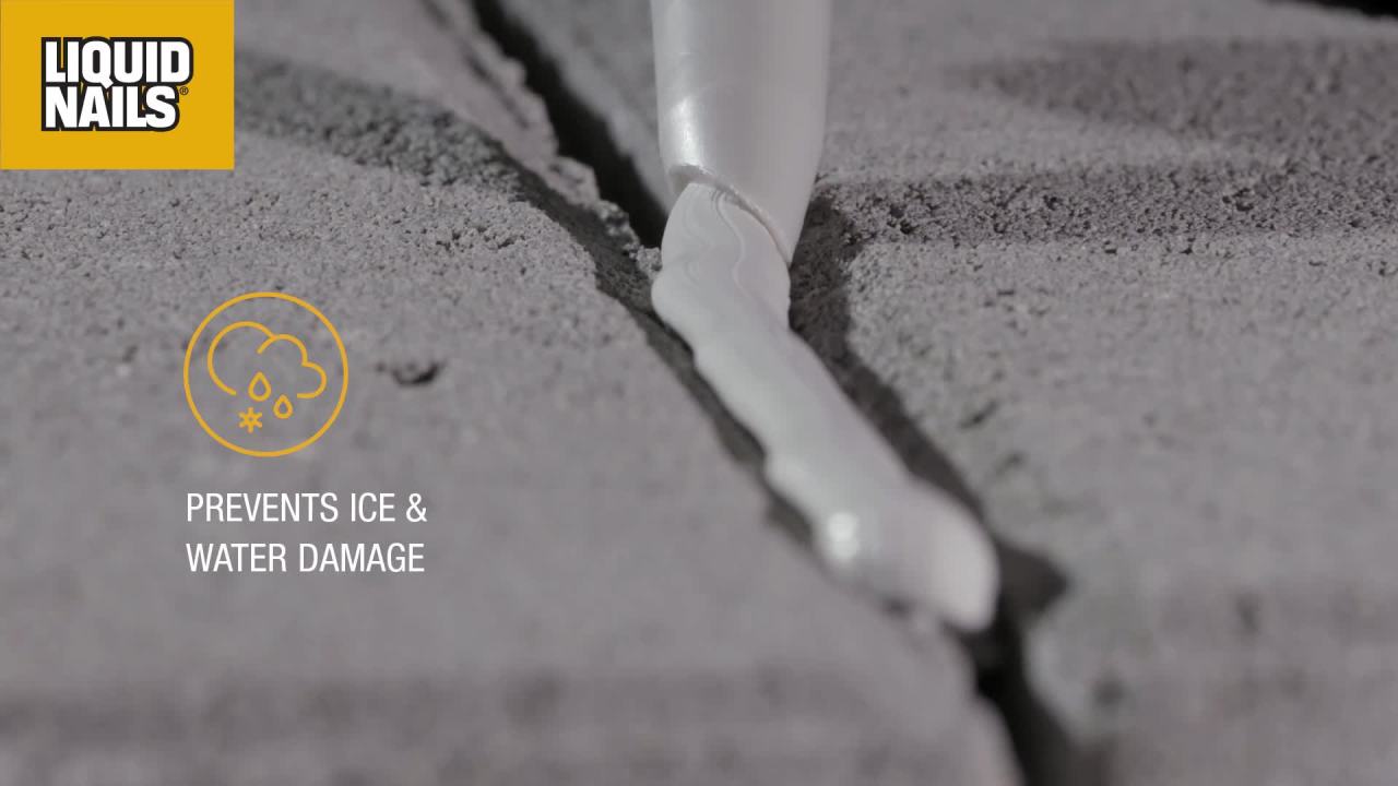 thumbnail video image 2 of Liquid Nails Tough Repair 10.3 oz Gray Interior and Exterior Concrete and Mortar Repair Adhesive, 2 of 7