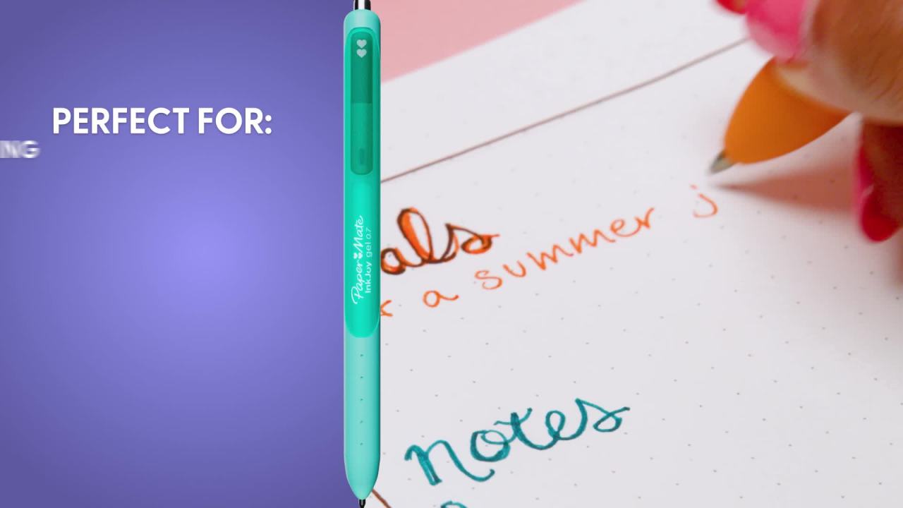 thumbnail video image 2 of Paper Mate InkJoy Retractable Gel Pens, Fine Point (0.5mm), Blue Ink, 12 Count, 2 of 6