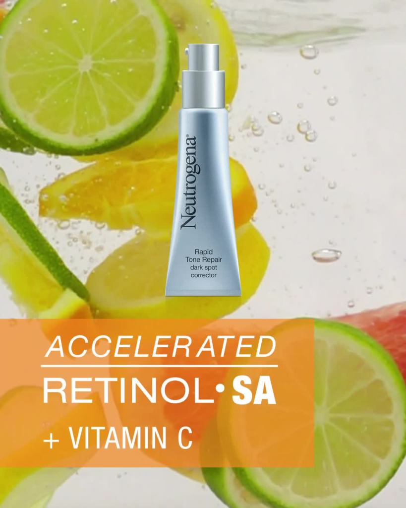 thumbnail video image 2 of Neutrogena Rapid Tone Retinol + Vitamin C Dark Spot Corrector, 1 oz, 2 of 7