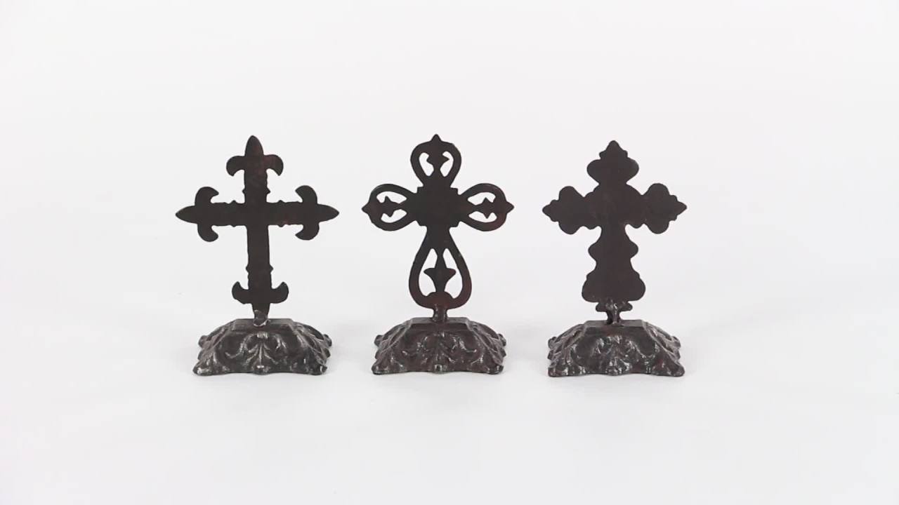 thumbnail video image 2 of DecMode 7"H, 5"W Metal Traditional Crosses, Gray, 3 - Pieces, 2 of 17