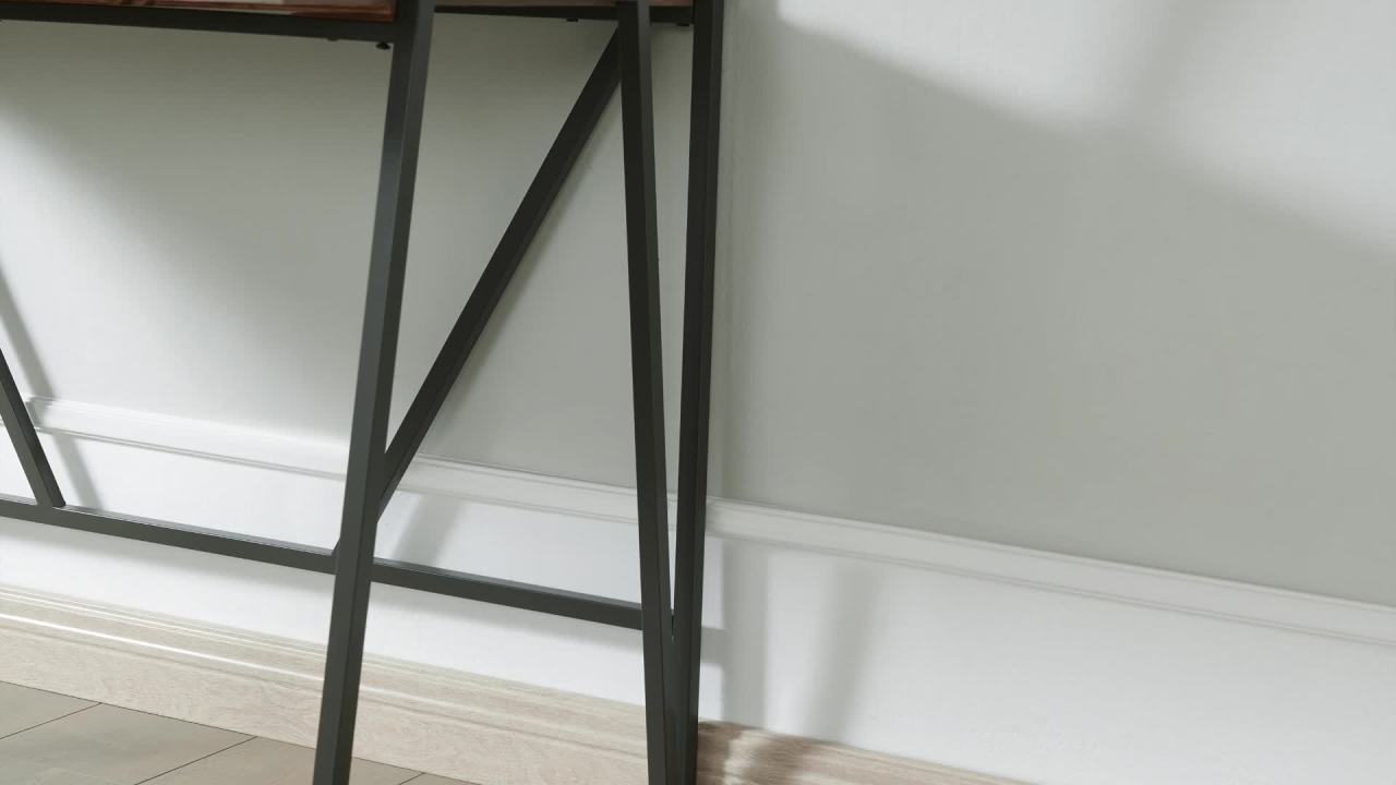 thumbnail video image 2 of Leick Home Fletcher Contemporary Writing Desk with Single-Shelf, Weathered Wood/Nickel, 2 of 17