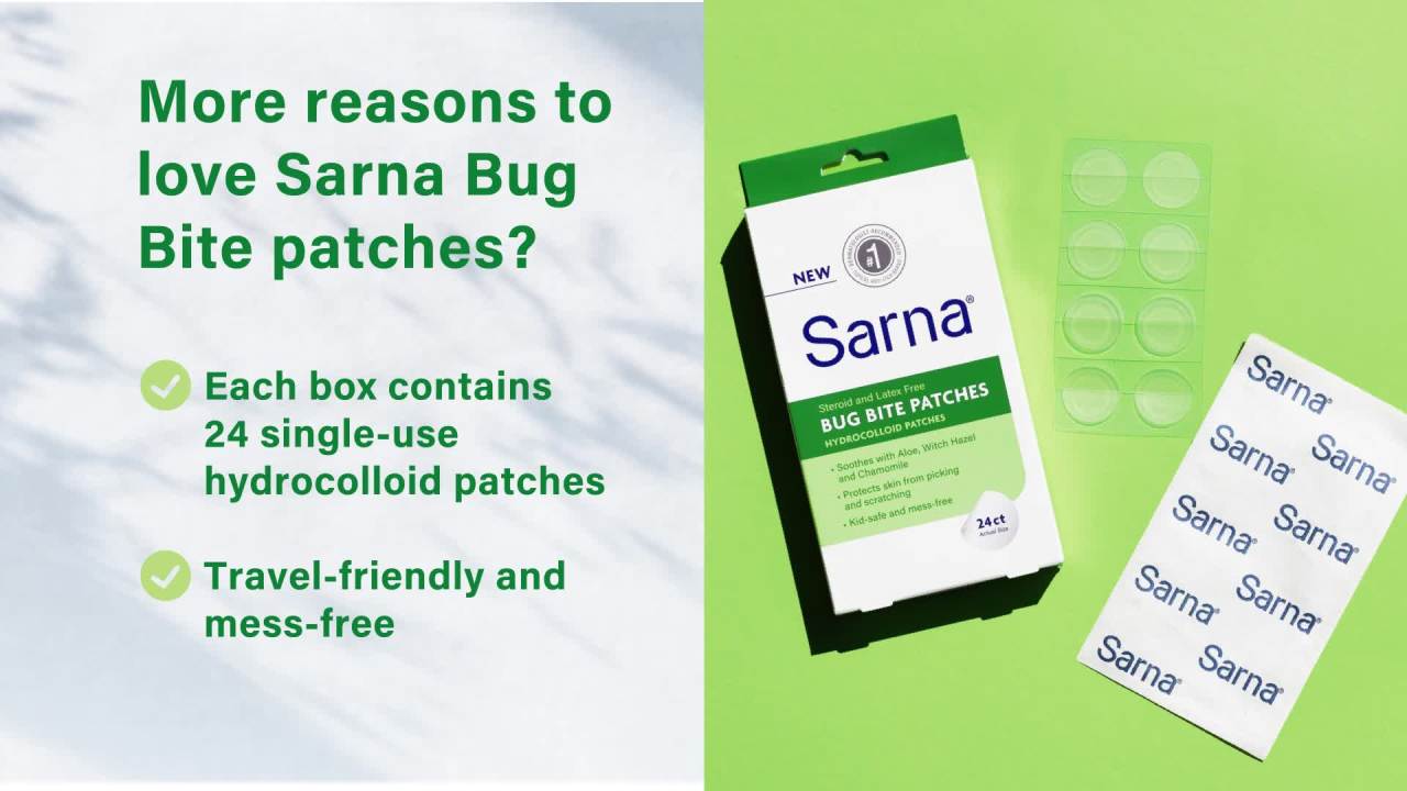 thumbnail video image 2 of Sarna Bug Bite Patches - Peel & Stick Latex-Free Patches, Vegan, 24 ct, 2 of 11