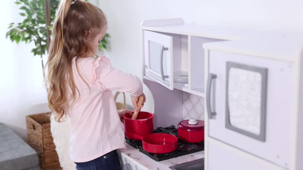 thumbnail video image 2 of Melissa & Doug Deluxe Wooden Kitchen Accessory Play Set - Pots & Pans (8 pcs), 2 of 10