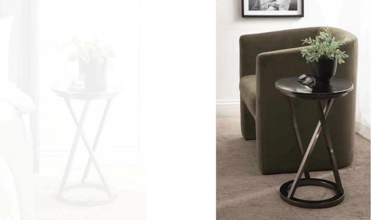 thumbnail video image 2 of Kate and Laurel Aja Modern Metal Round Side Table, 15 x 15 x 23, Gray Gunmetal, Decorative Geometric End Table with Unique Slanted Legs for Use as Bedroom Nightstand or Living Room Indoor Plant Stand, 2 of 10