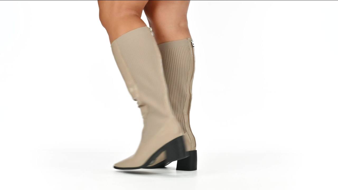thumbnail video image 2 of Journee Womens Winny Wide Calf Stacked Heel Knee High Boots, 2 of 10